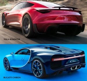 Tesla Roadster vs Bugatti Chiron zozadu