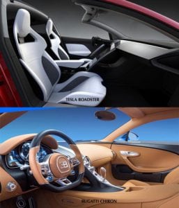 Tesla Roadster vs Bugatti Chiron interiÃ©r