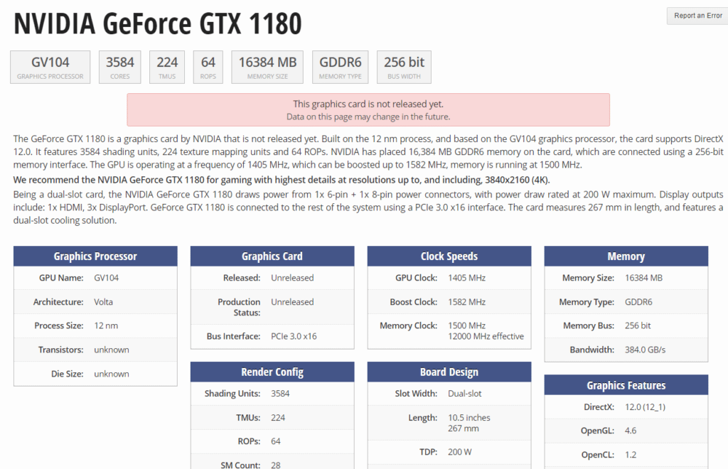 NVIDIA chystá novú grafiku GTX1180 parametre