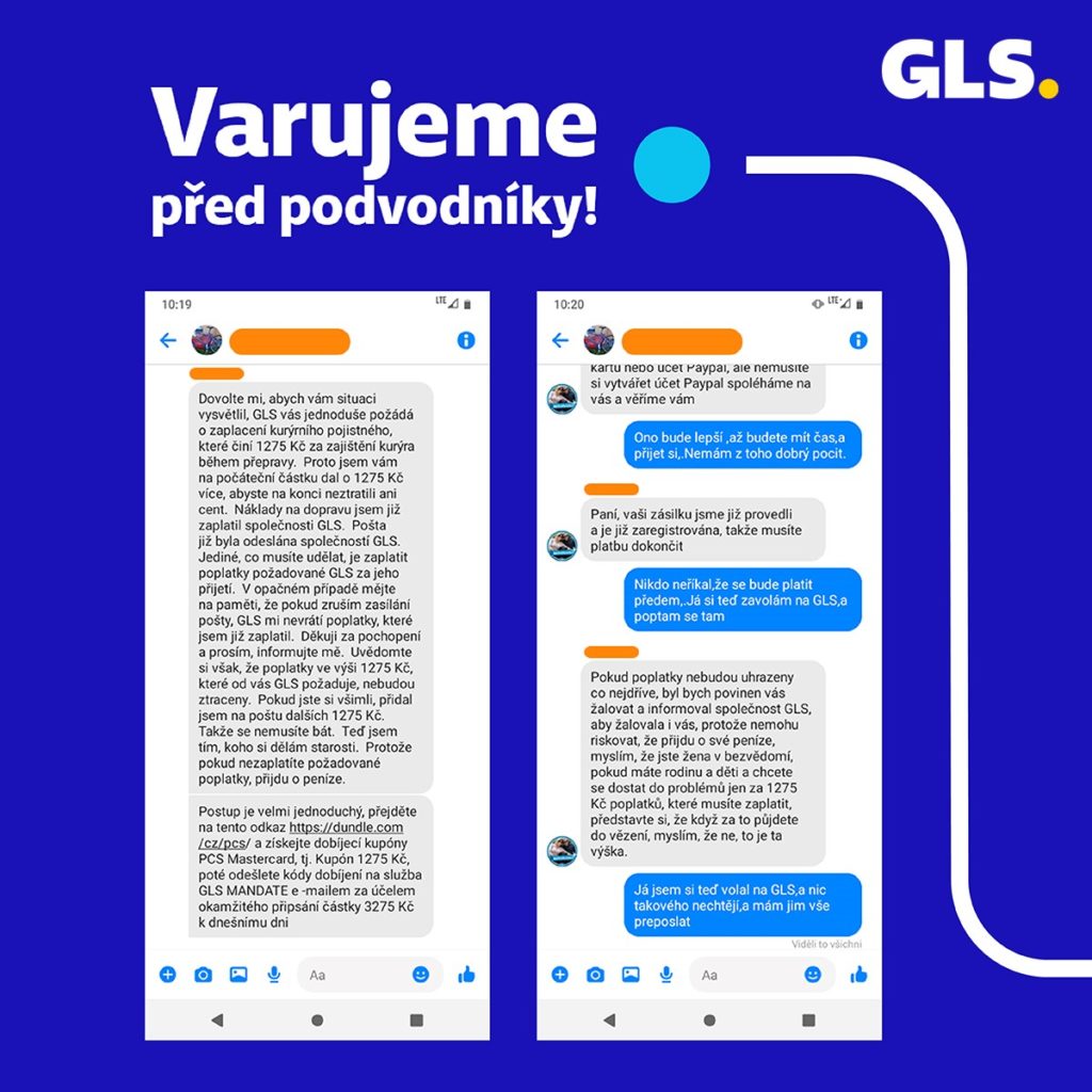 PÅ™epravce GLS varuje pÅ™ed podvodnými emaily a zprávami na sociálnÃch sÃtÃch